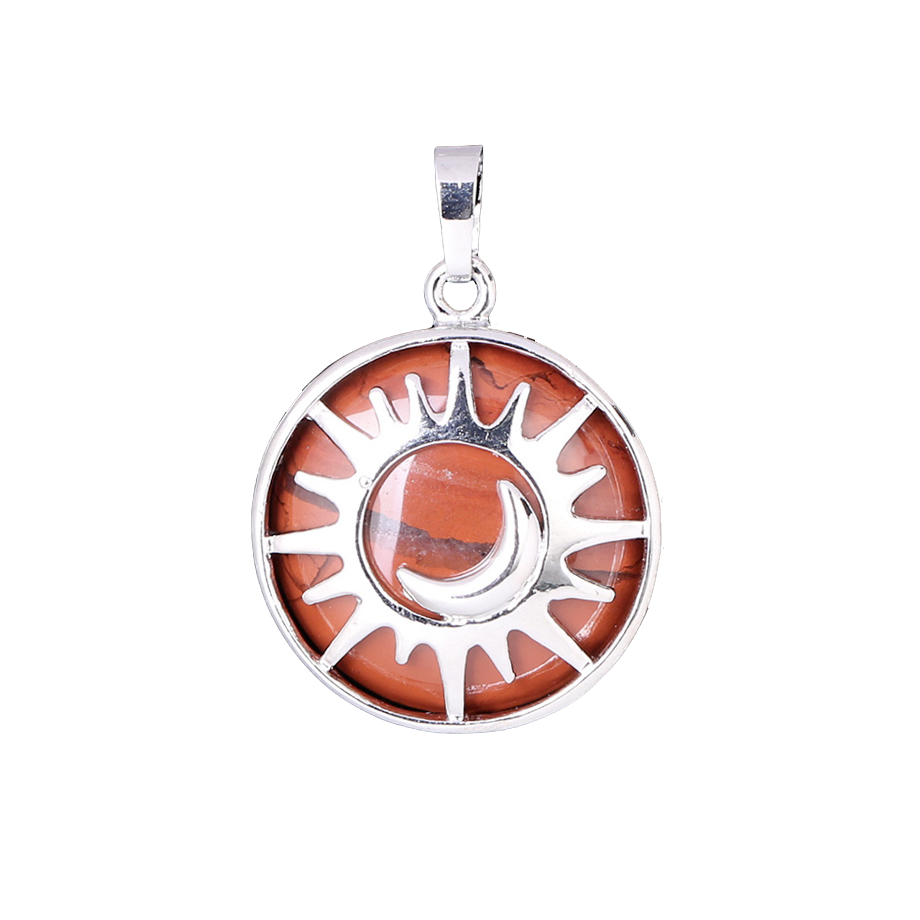 Pendentif Reiki en Jaspe rouge "Force & Spiritualité" - Soleil & Lune