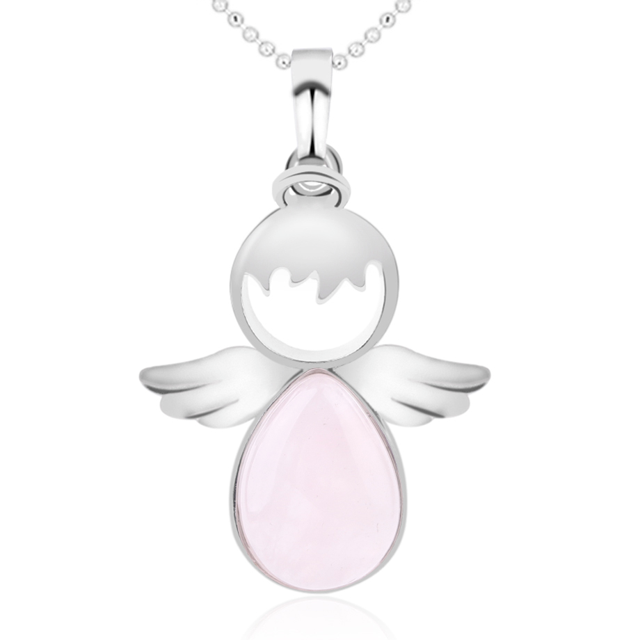 Chaîne et son Pendentif en Quartz rose "Amour & Confiance en soi" - Ange