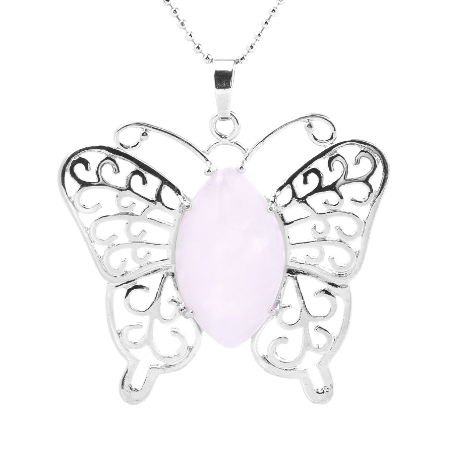 Chaîne et son Pendentif en Quartz rose "Amour & Confiance en soi" - Papillon