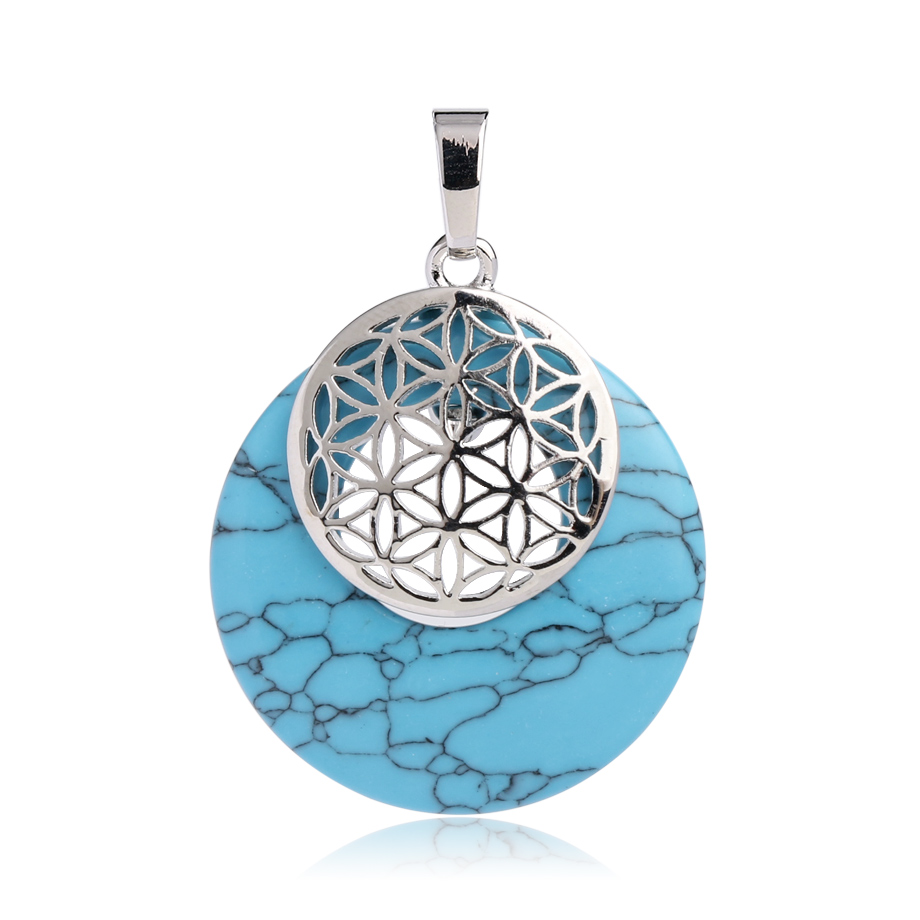 Pendentif Reiki en Turquoise "Stabilité & Empathie" - Fleur de vie