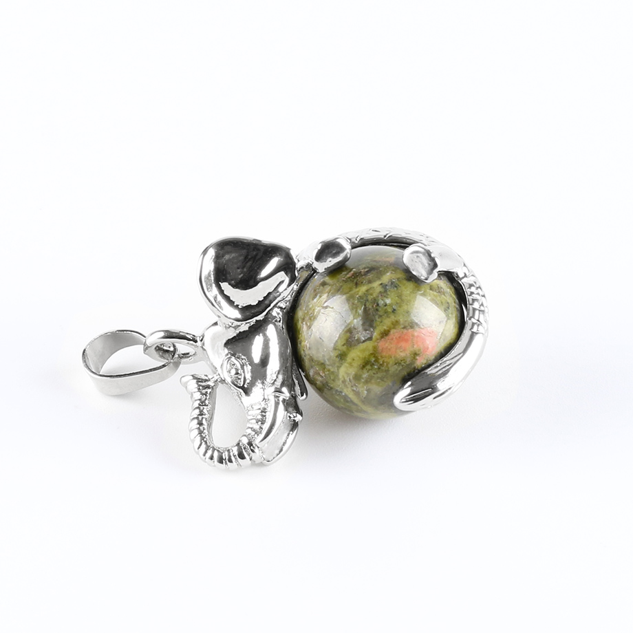 Pendentif Porte Bonheur en Unakite "Confiance & Sagesse" - Éléphant