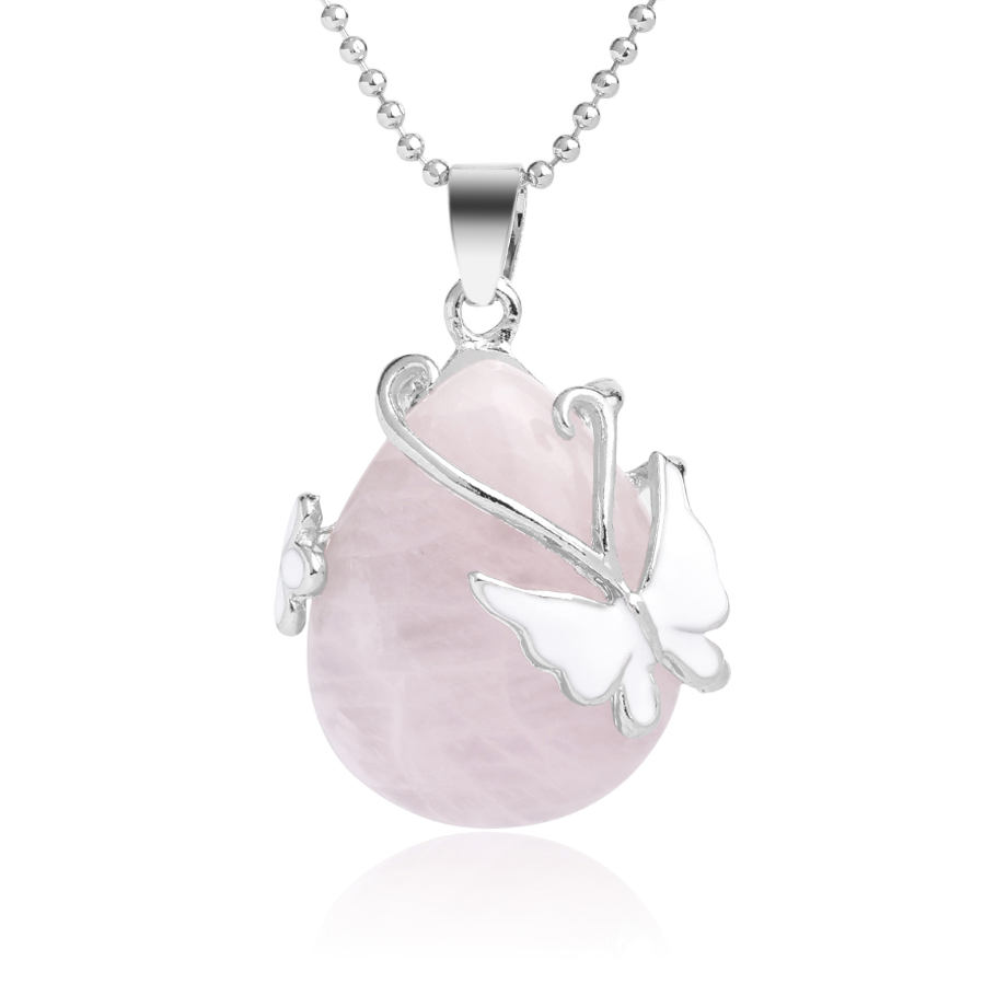 Chaîne et son Pendentif en Quartz rose "Amour & Confiance en soi" - Papillon