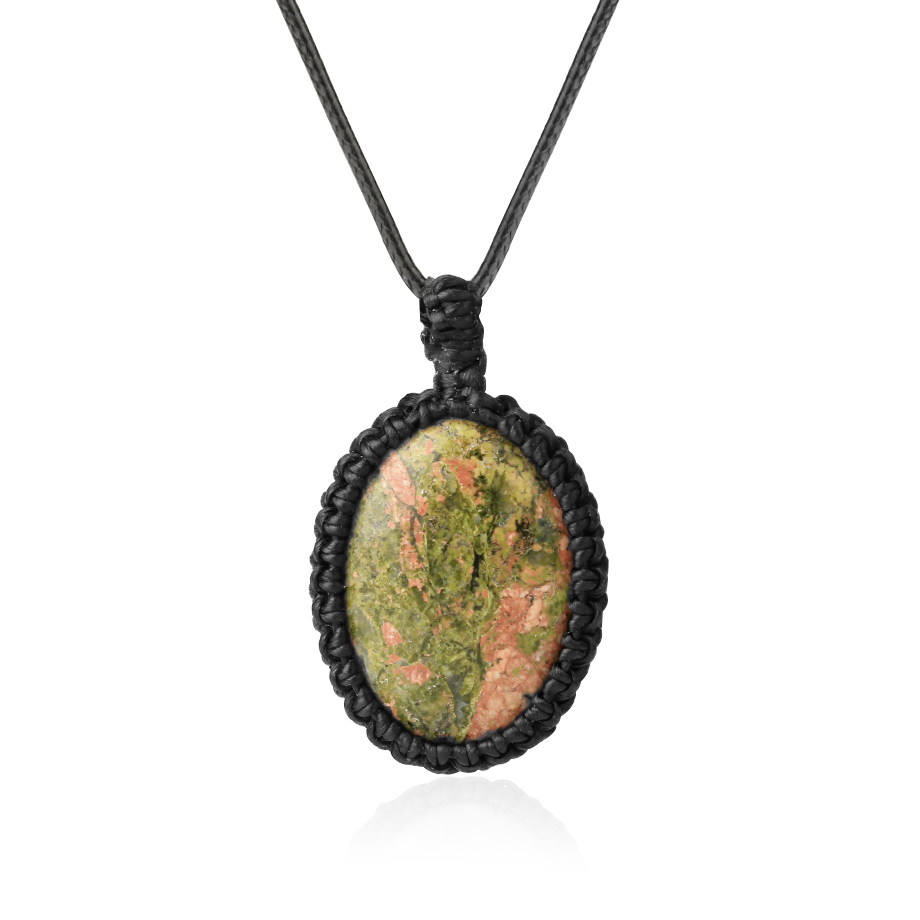 Cordon et son Pendentif en Unakite "Confiance & Sagesse" - Cabochon