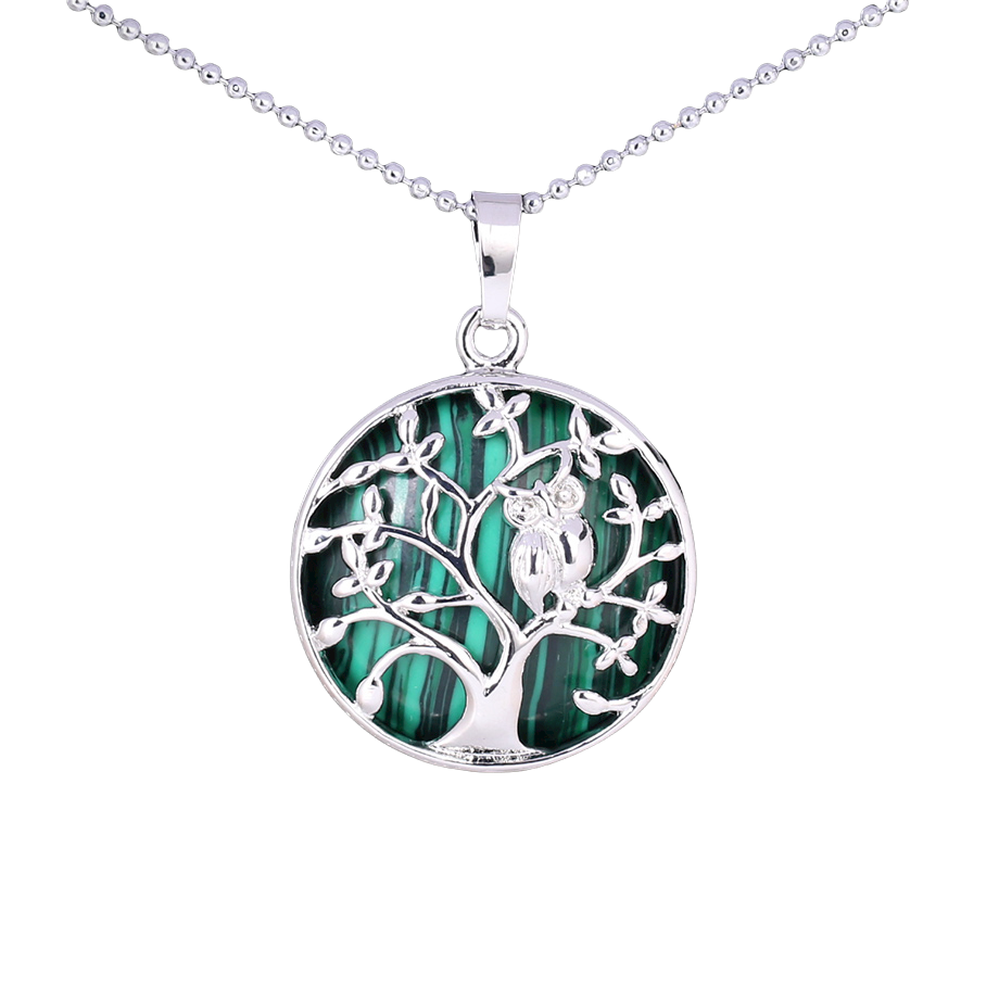 Chaîne et son Pendentif en Malachite "Protection & Clairvoyance" - Arbre de vie