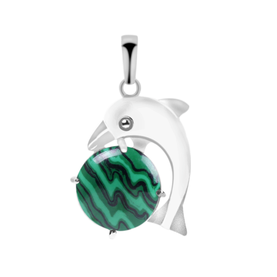 Pendentif Reiki en Malachite "Protection & Clairvoyance" - Dauphin