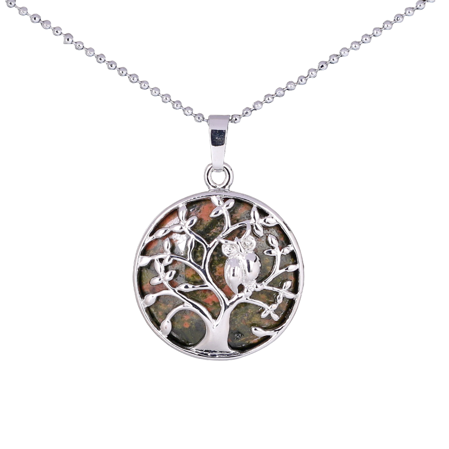 Chaîne et son Pendentif en Unakite "Confiance & Sagesse" - Arbre de vie