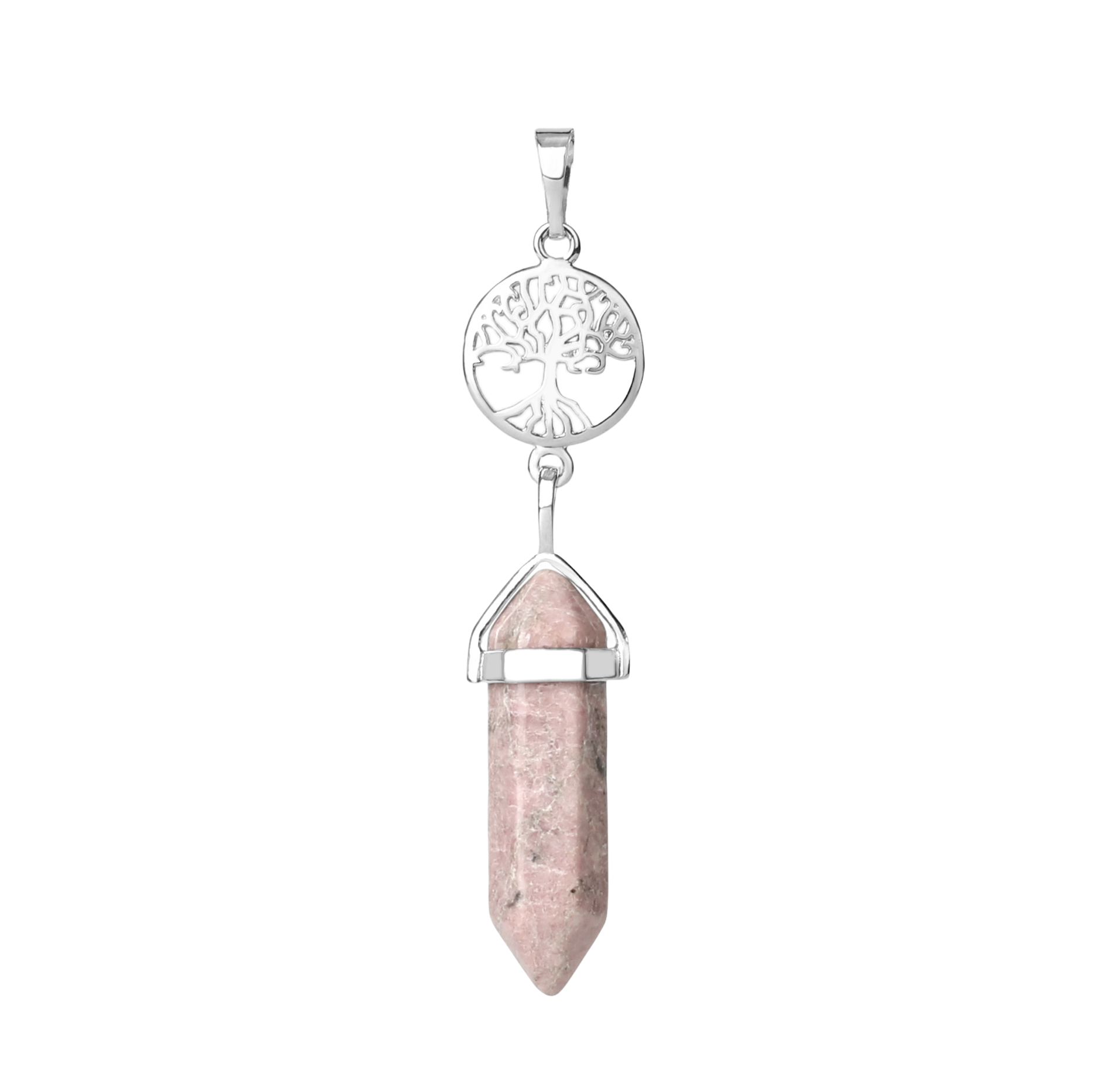 Pendentif en Rhodonite "Amour & Bienveillance" - Prisme & Arbre de vie