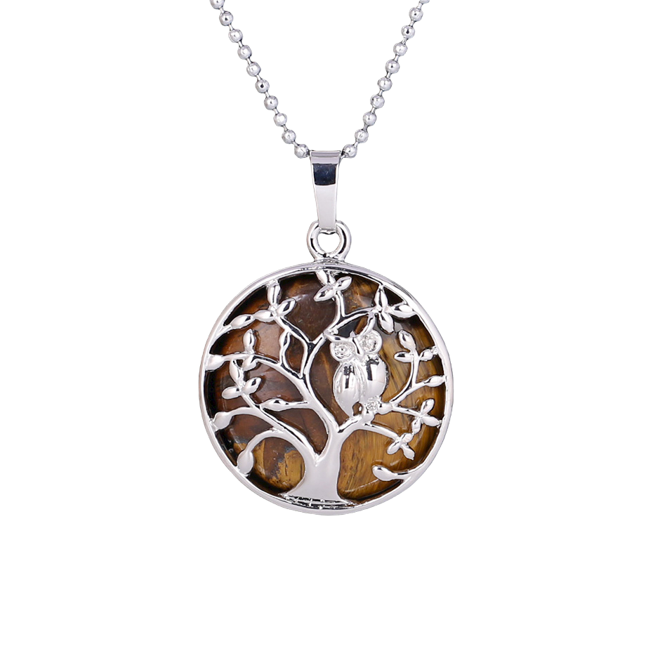 Chaîne et son Pendentif en Oeil de tigre "Courage & Audace" - Arbre de vie