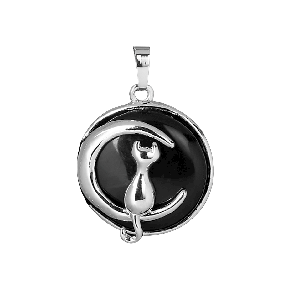 Pendentif Porte Bonheur en Onyx "Stabilité & Maîtrise de soi" - Chat au clair de lune