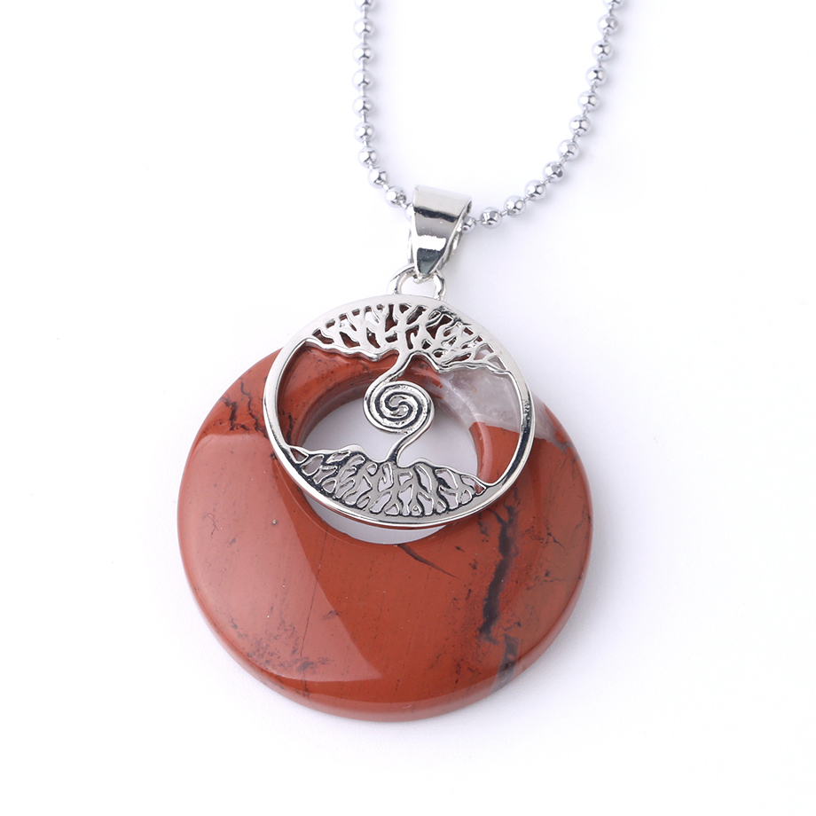 Chaîne et son Pendentif Reiki en Jaspe rouge "Force & Spiritualité" - Arbre de vie