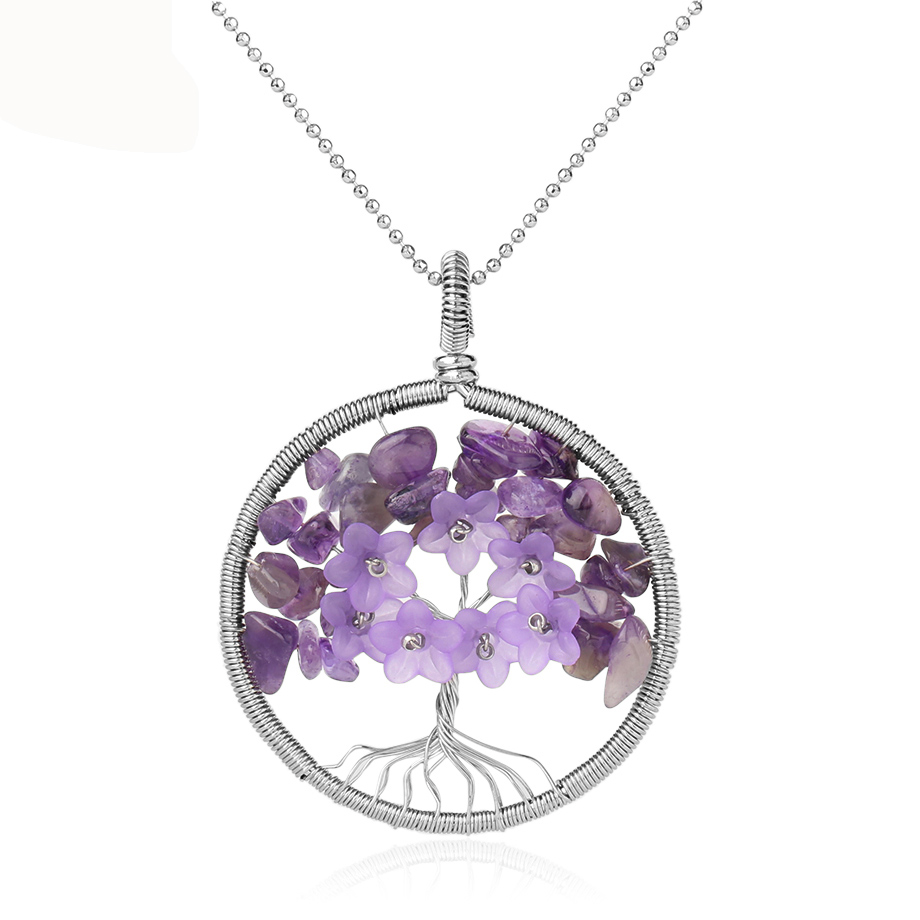 Chaîne et son Pendentif Reiki en Améthyste "Force & Sagesse" - Arbre de vie