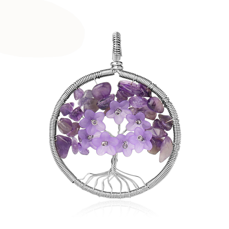 Pendentif Reiki en Améthyste "Force & Sagesse" - Arbre de vie