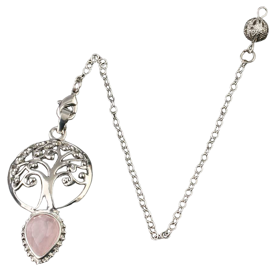 Pendule Guérison en Quartz rose "Amour & Confiance en soi" - Arbre de vie