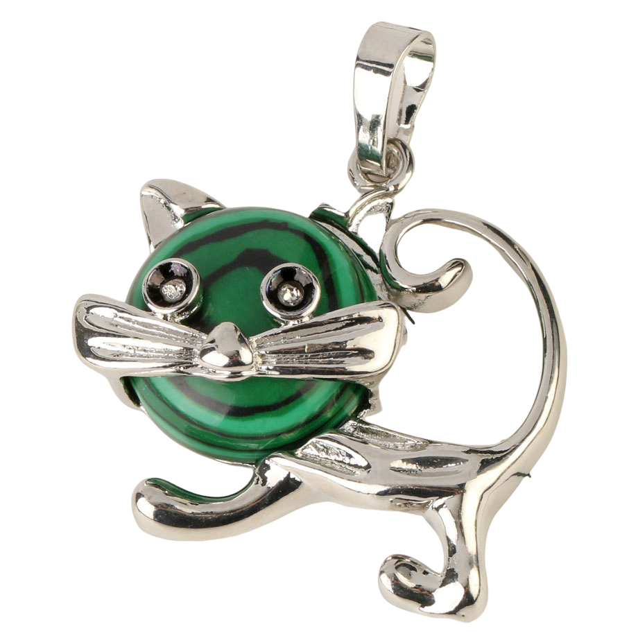 Pendentif Guérison en Malachite "Protection & Clairvoyance" - Chat