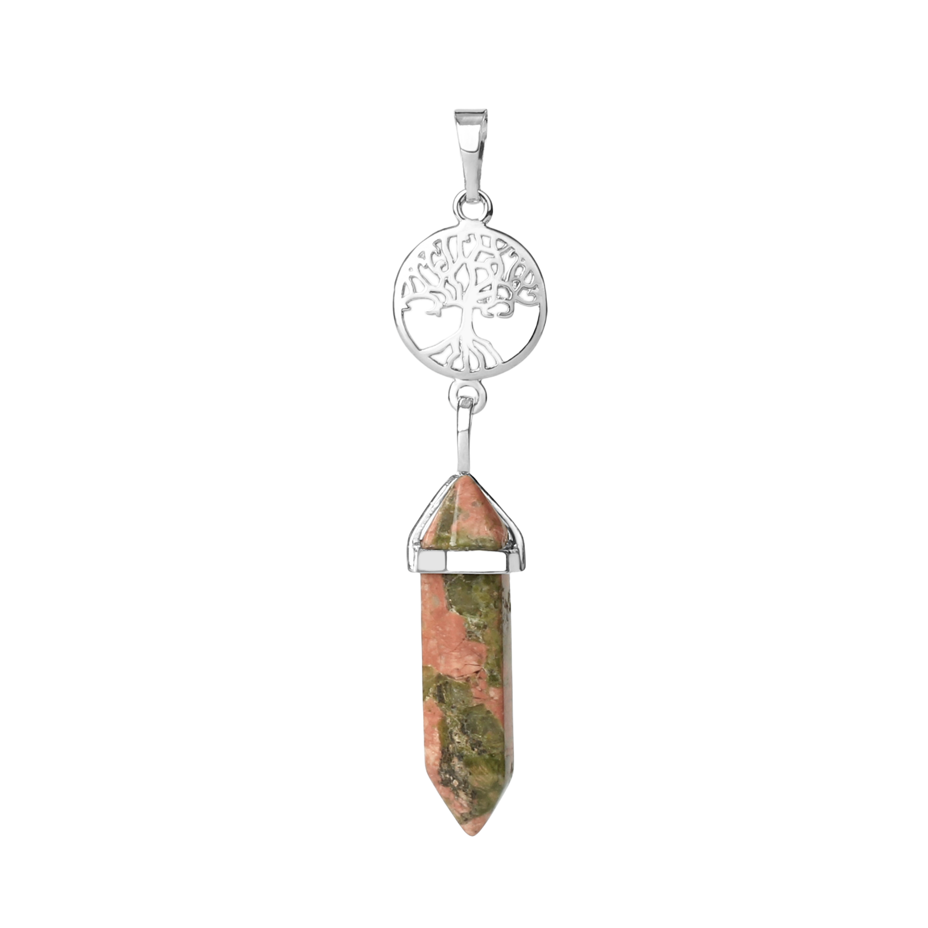 Pendentif en Unakite "Confiance & Sagesse" - Prisme & Arbre de vie