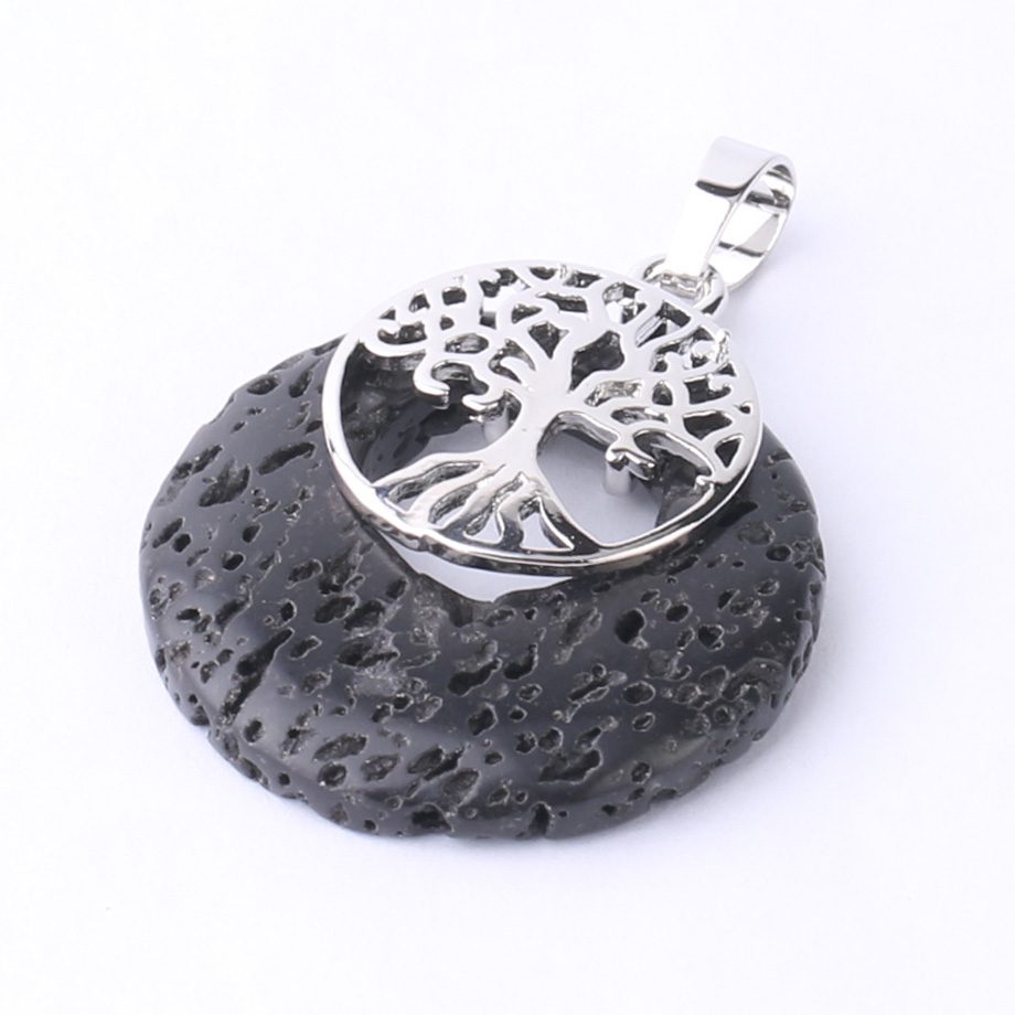 Pendentif Reiki en Pierre de lave "Ancrage & Stabilité" - Arbre de vie