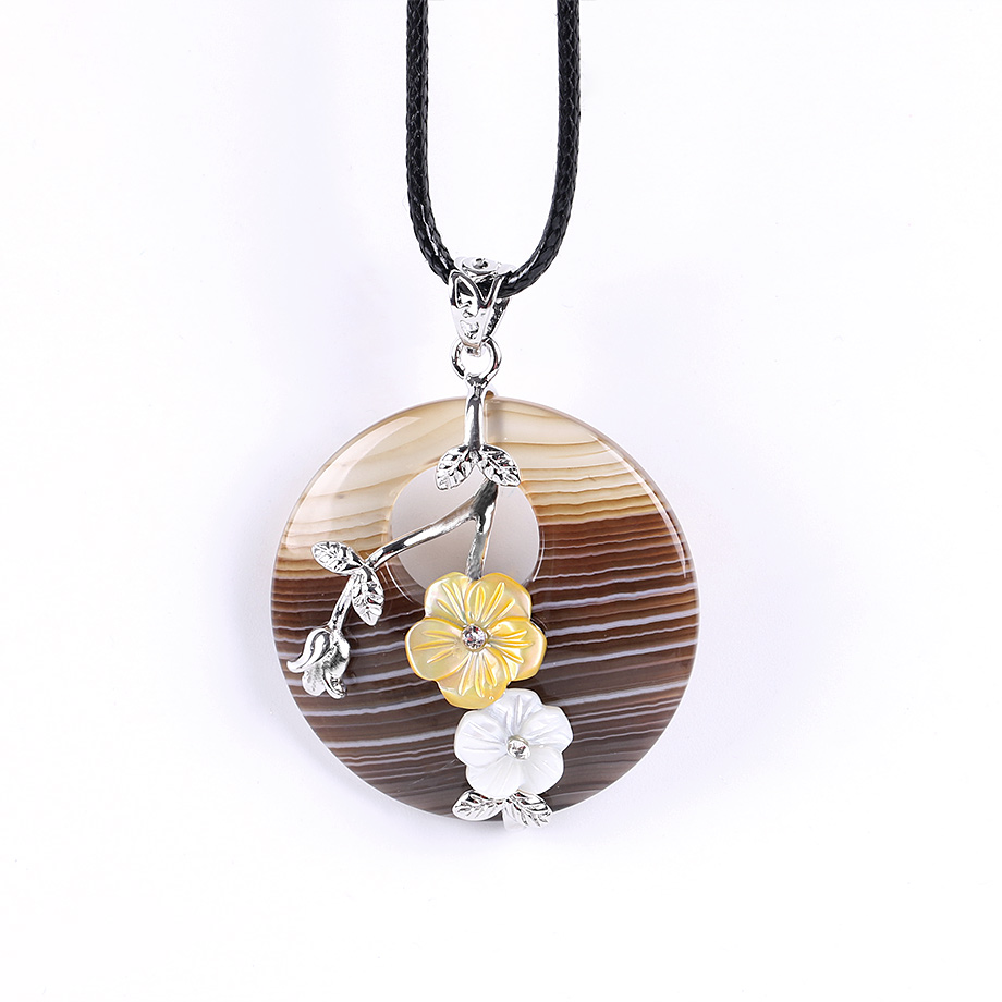 Cordon et son Pendentif Reiki en Agate "Ancrage & Equilibre" - Fleur