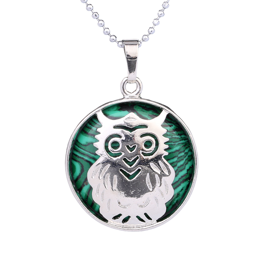 Chaîne et son Pendentif Reiki en Malachite "Protection & Clairvoyance" - Chouette