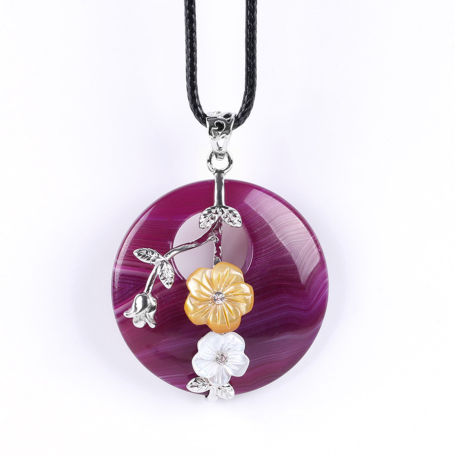 Cordon et son Pendentif Reiki en Agate "Ancrage & Equilibre" - Fleur