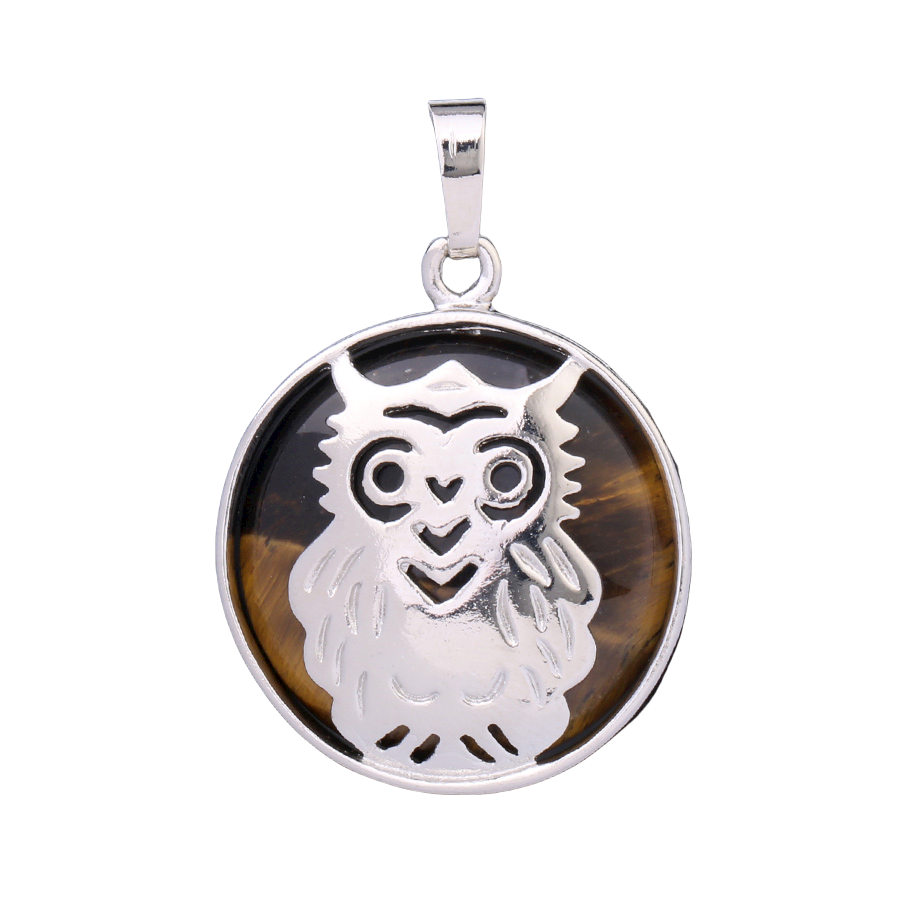 Pendentif Reiki en Oeil de tigre "Courage & Audace" - Chouette