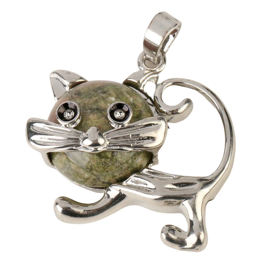 Pendentif Guérison en Unakite "Confiance & Sagesse" - Chat