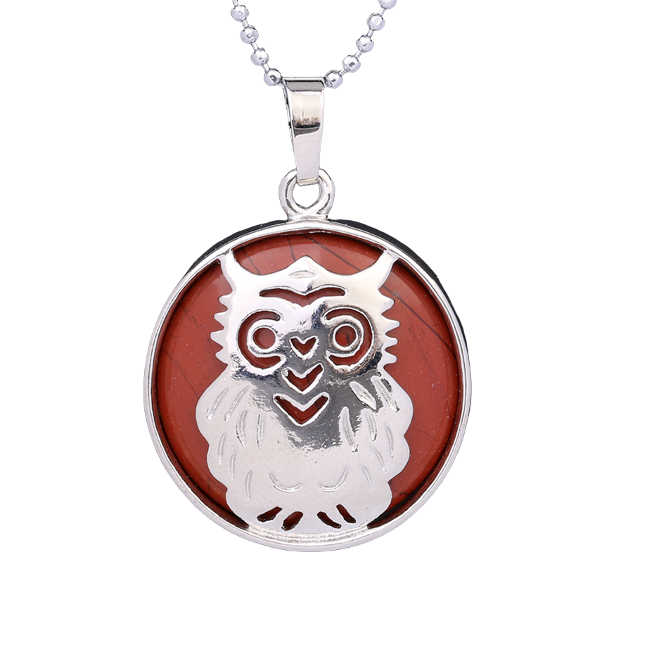 Chaîne et son Pendentif Reiki en Jaspe rouge "Force & Spiritualité" - Chouette