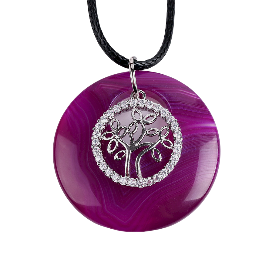 Cordon et son Pendentif Reiki en Agate feu "Énergie & Sécurité" - Arbre de vie