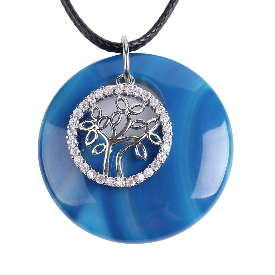 Cordon et son Pendentif Reiki en Agate bleue "Harmonie & Apaisement" - Arbre de vie