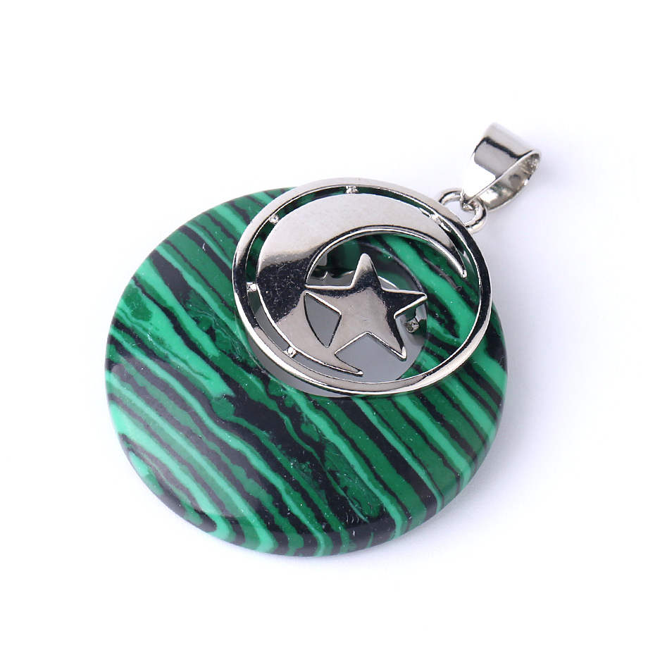 Pendentif Guérison en Malachite "Protection & Clairvoyance" - Lune étoilée