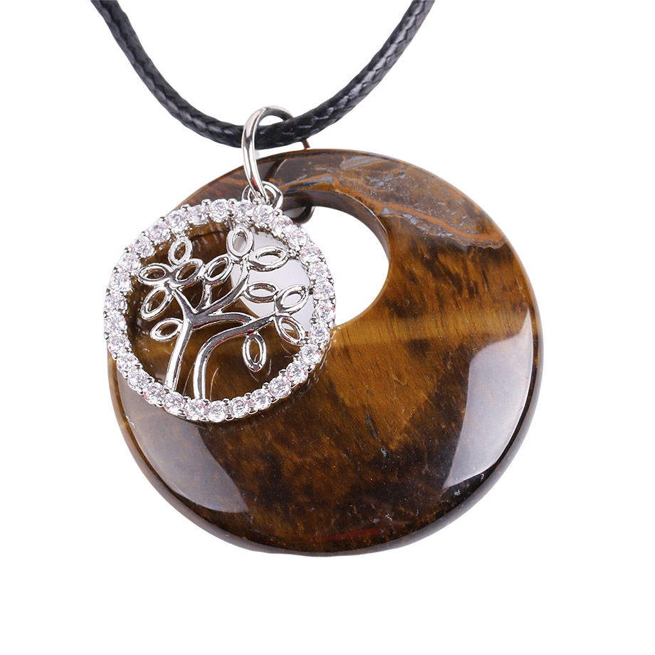 Cordon et son Pendentif Reiki en Oeil de tigre "Courage & Audace" - Arbre de vie