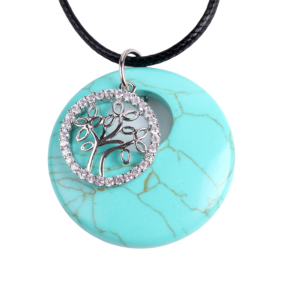 Cordon et son Pendentif Reiki en Turquoise "Stabilité & Empathie" - Arbre de vie