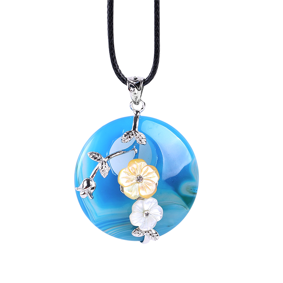 Cordon et son Pendentif Reiki en Agate bleue "Harmonie & Apaisement" - Fleur