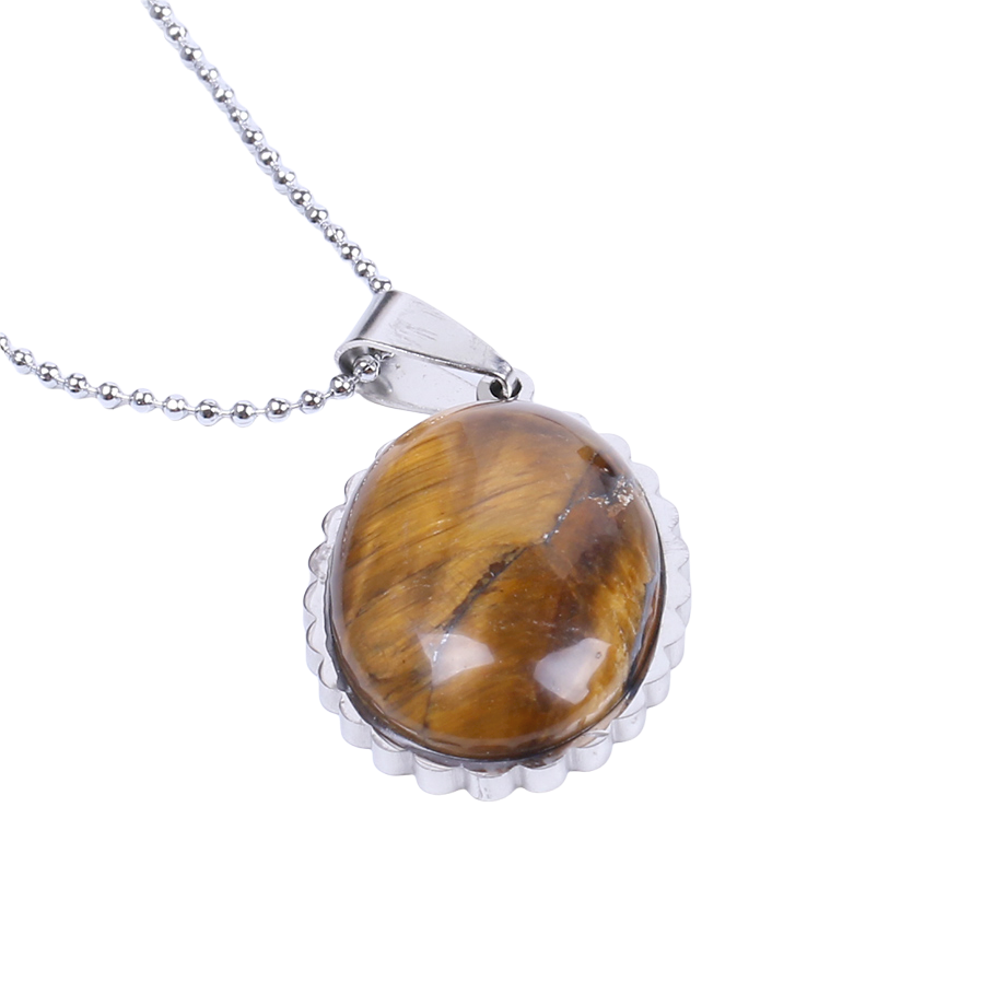 Chaîne et son Pendentif Reiki en Oeil de tigre "Courage & Audace" - Cabochon