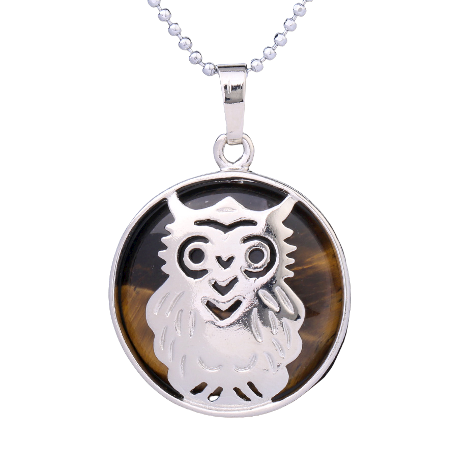 Chaîne et son Pendentif Reiki en Oeil de tigre "Courage & Audace" - Chouette