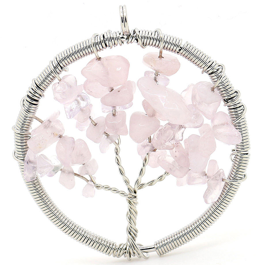 Pendentif Reiki en Quartz rose "Amour & Confiance en soi" - Arbre de vie