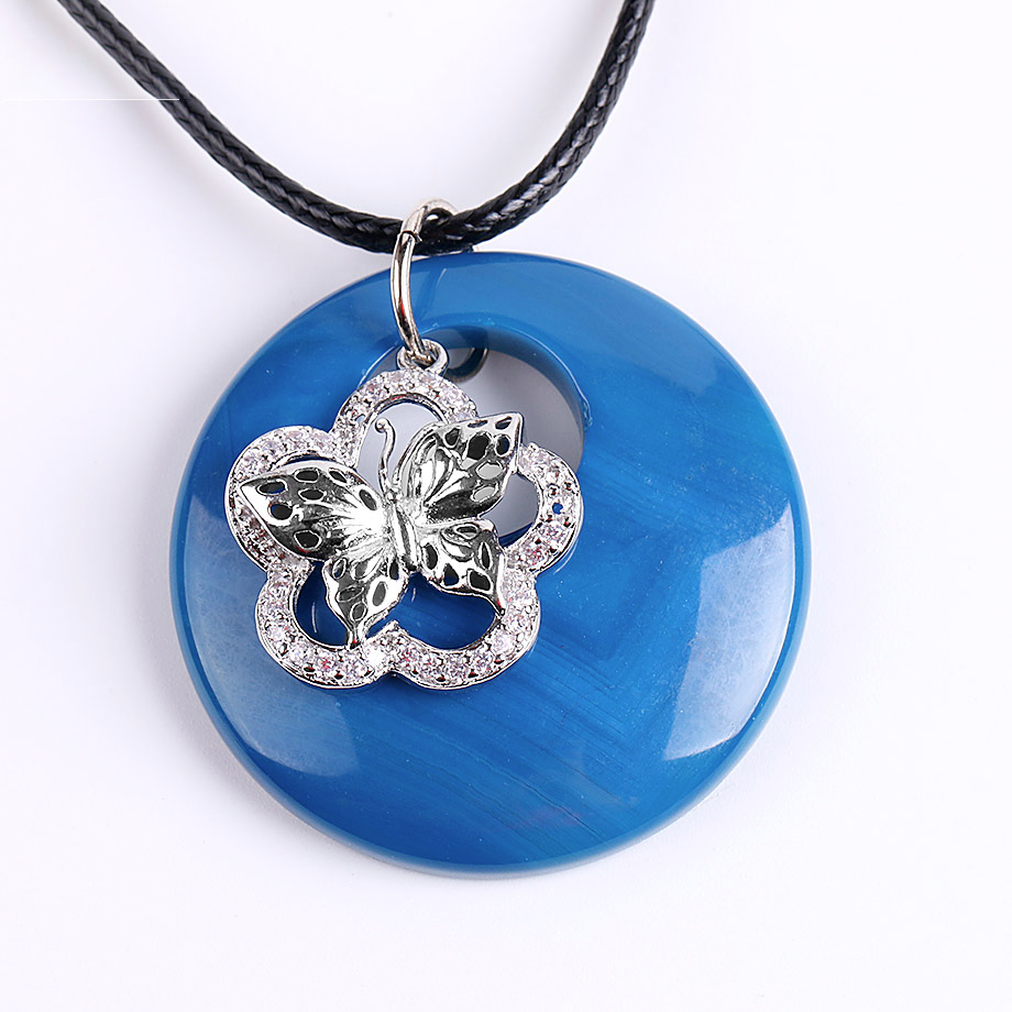 Cordon et son Pendentif Guérison en Agate bleue "Harmonie & Apaisement" - Papillon