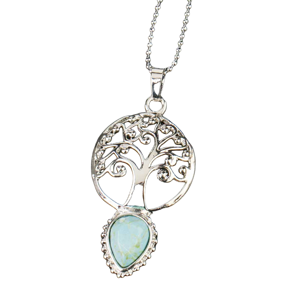 Chaîne et son Pendentif Yoga en Turquoise "Stabilité & Empathie" - Larme & Arbre de vie