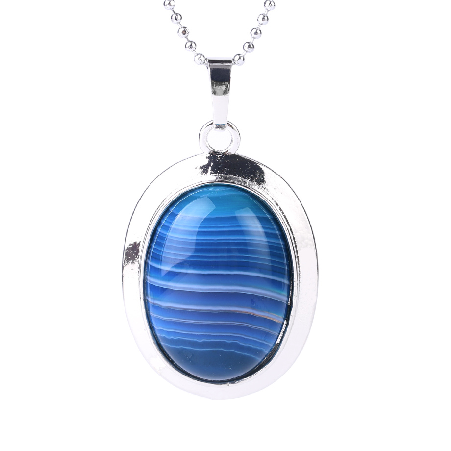 Chaîne et son Pendentif Reiki en Agate bleue "Harmonie & Apaisement"