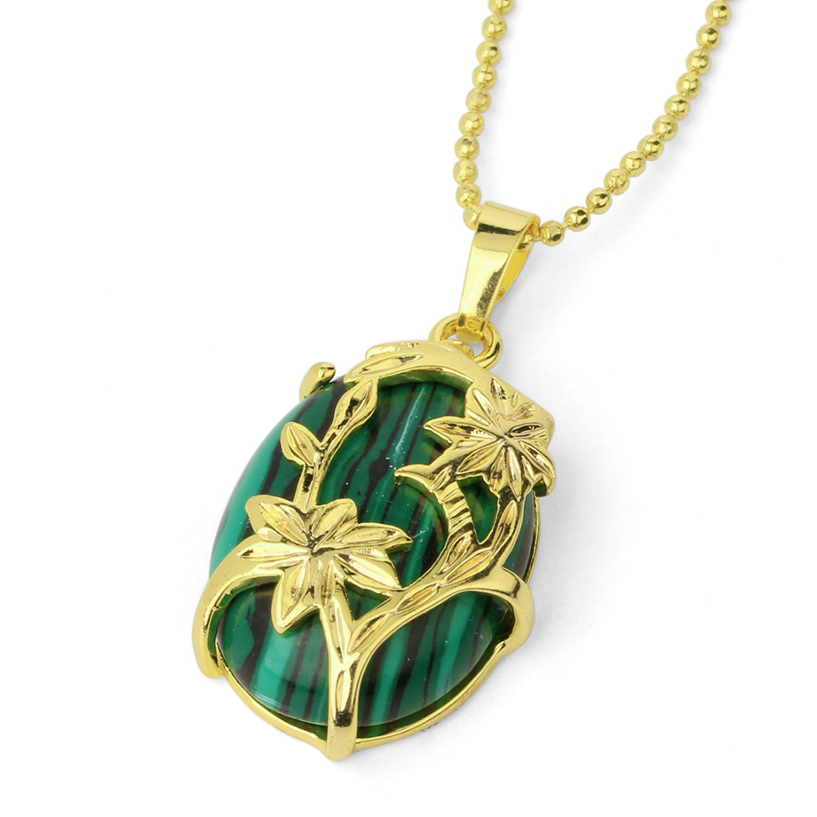 Chaîne et son Pendentif Reiki en Malachite "Protection & Clairvoyance" - Cabochon