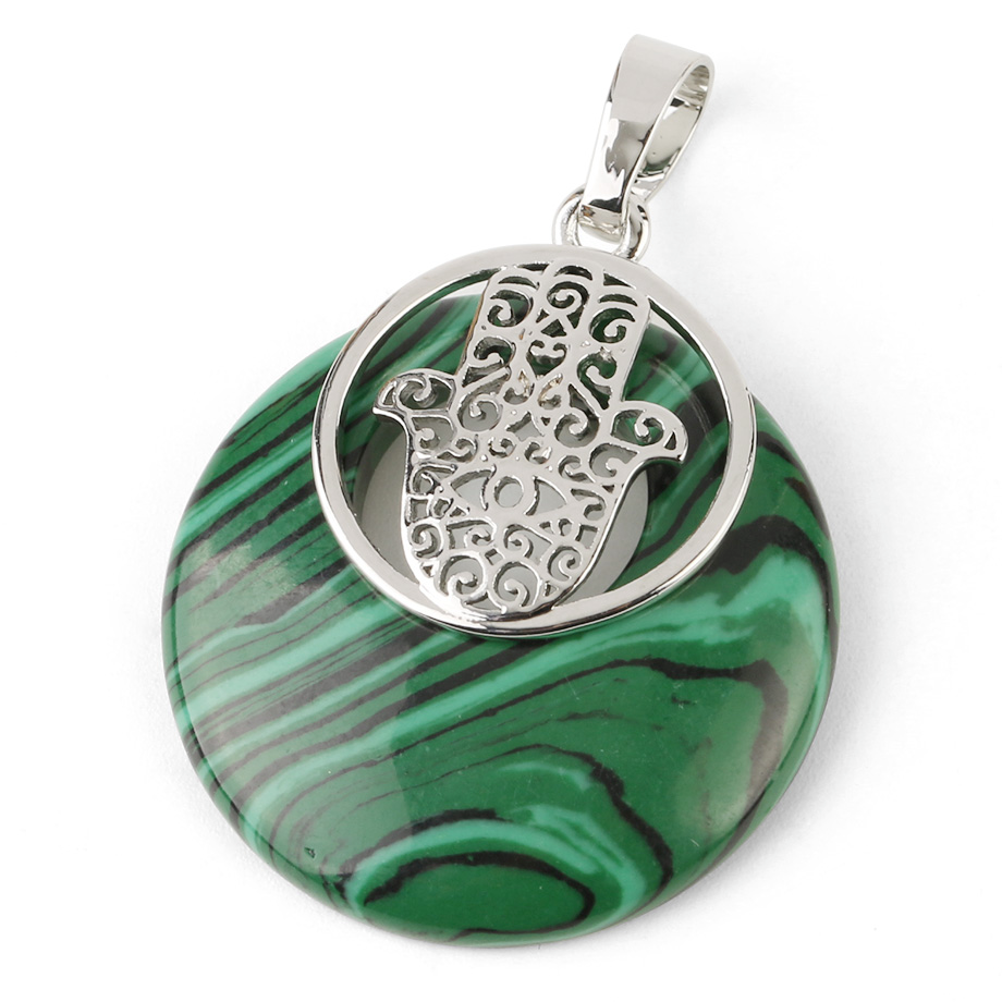 Pendentif en Malachite "Protection & Clairvoyance" - Main de Fatma