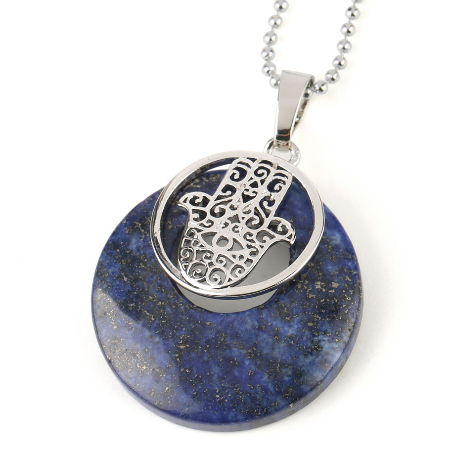 Chaîne et son Pendentif en Lapis-Lazuli "Santé & Harmonie" - Main de Fatma