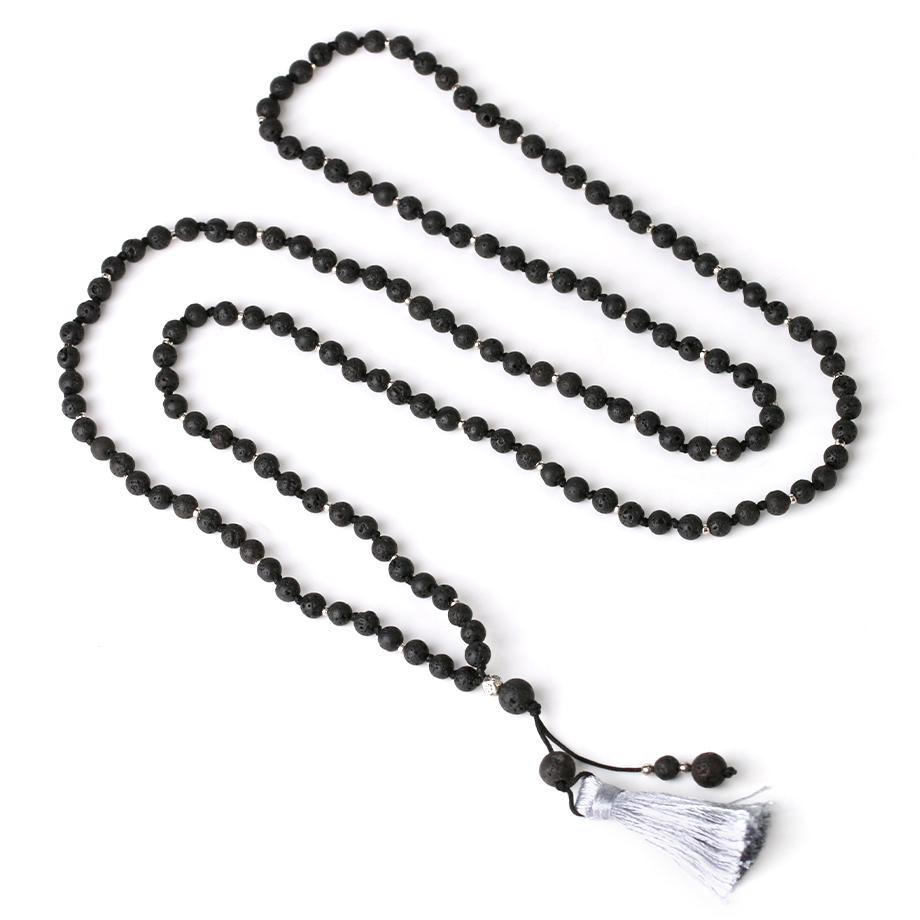 Collier Yoga en Pierre de lave "Ancrage & Stabilité" - Houppe