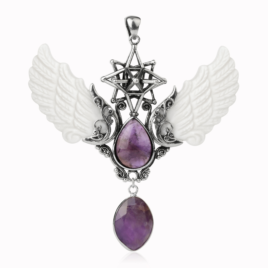 Pendentif en Améthyste "Force & Sagesse" - Ailes d'Ange