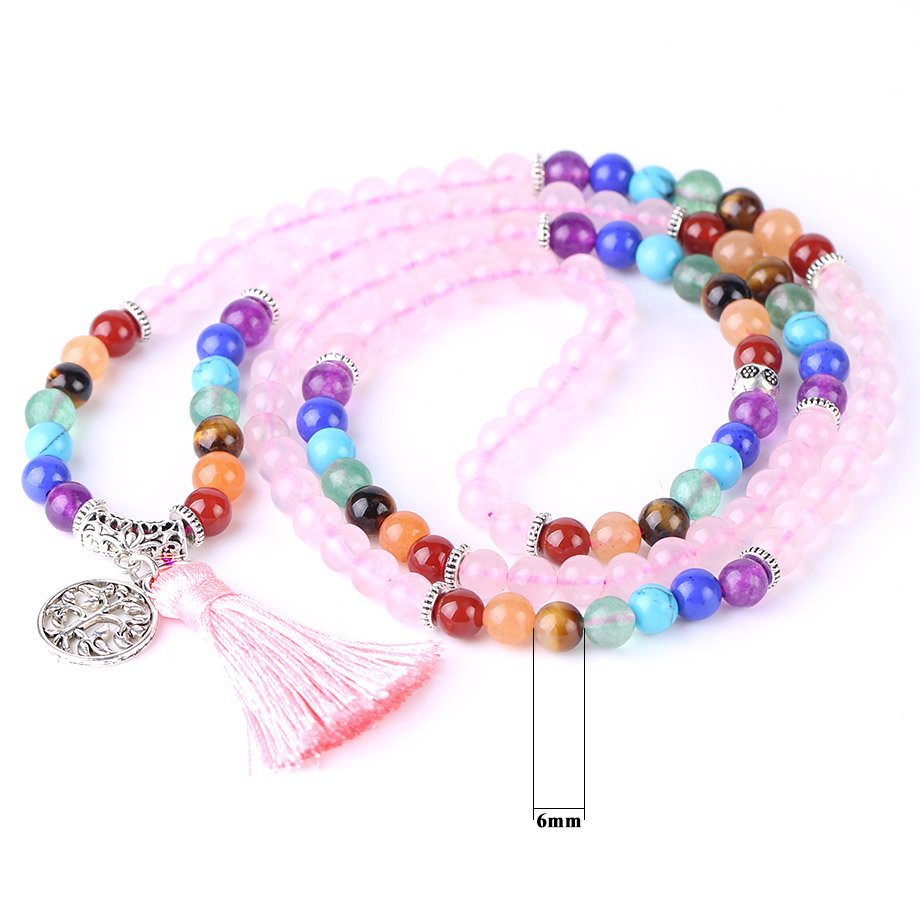 Collier Sept Chakras en Quartz rose "Amour & Confiance en soi"