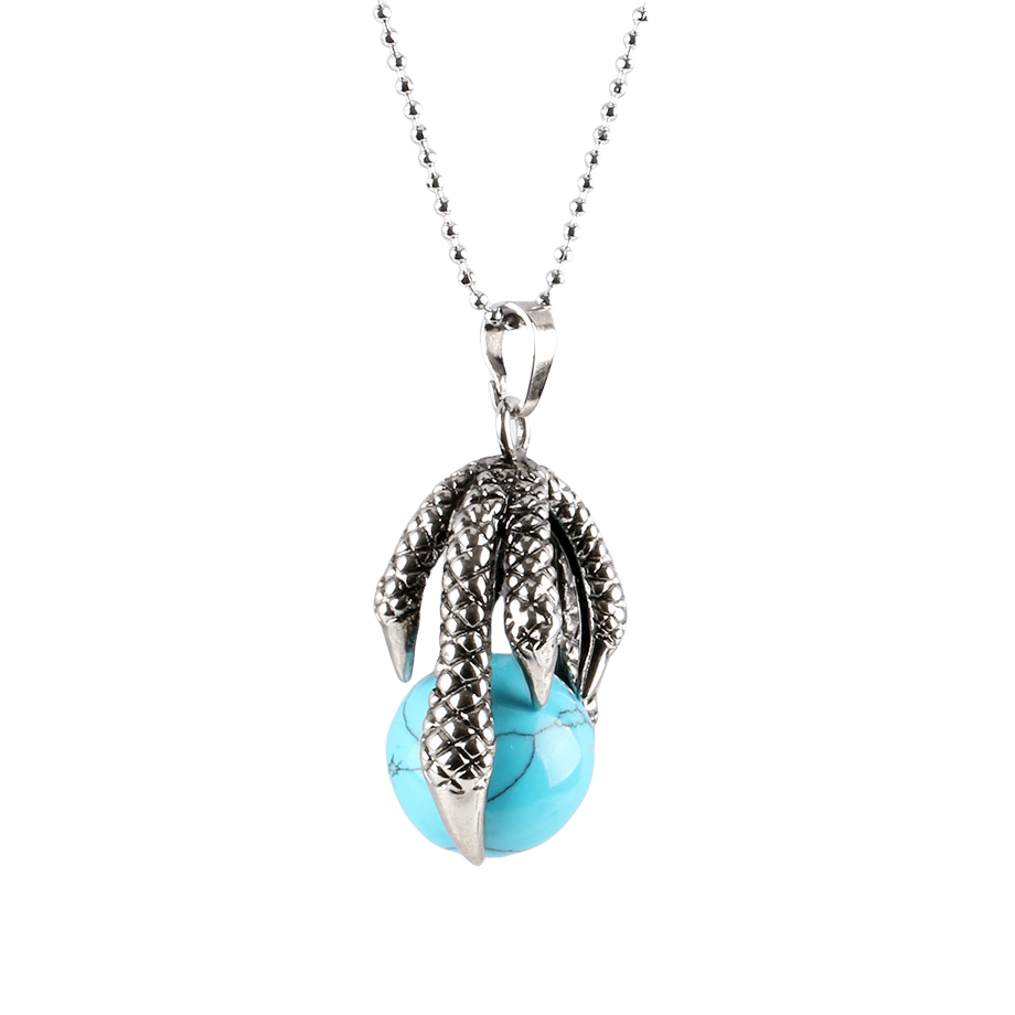 Chaîne et son Pendentif en Turquoise "Stabilité & Empathie" - Griffes de dragon