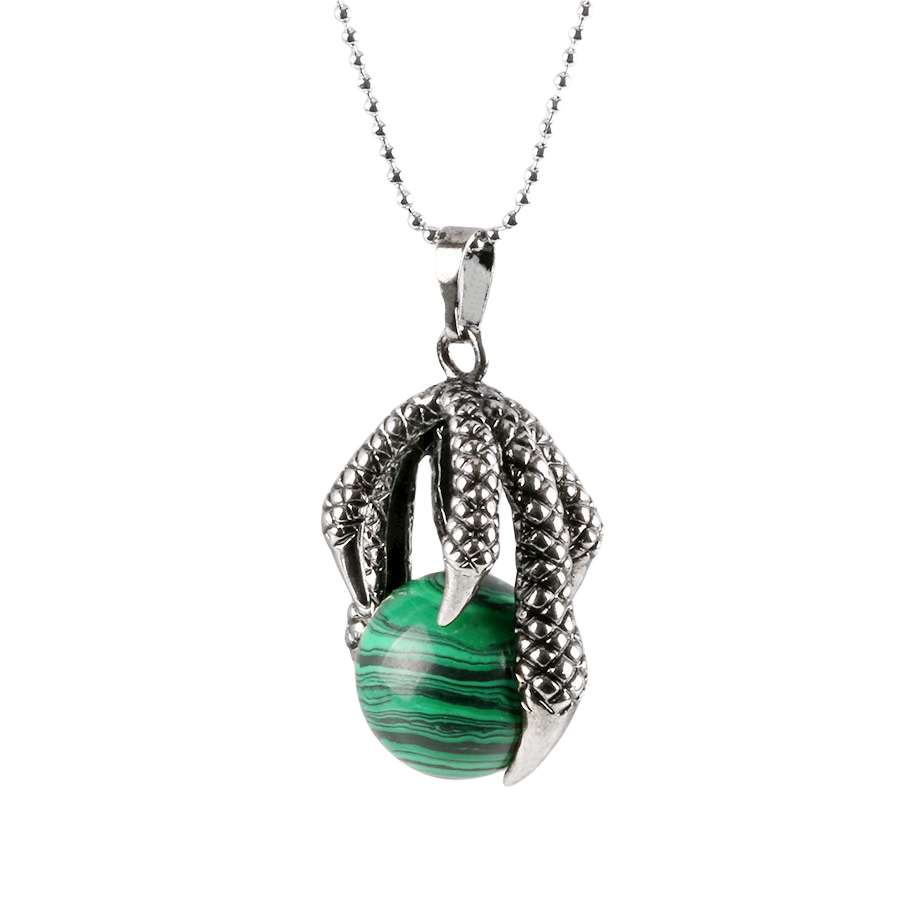 Chaîne et son Pendentif en Malachite "Protection & Clairvoyance" - Griffes de dragon