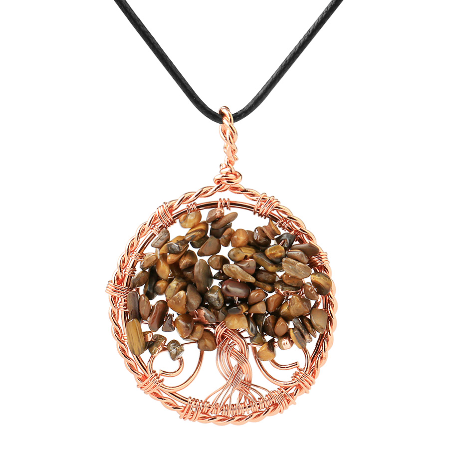 Cordon et son Pendentif Reiki en Oeil de tigre "Courage & Audace" - Arbre de vie