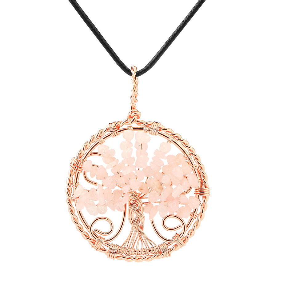 Cordon et son Pendentif Reiki en Quartz rose "Amour & Confiance en soi" - Arbre de vie