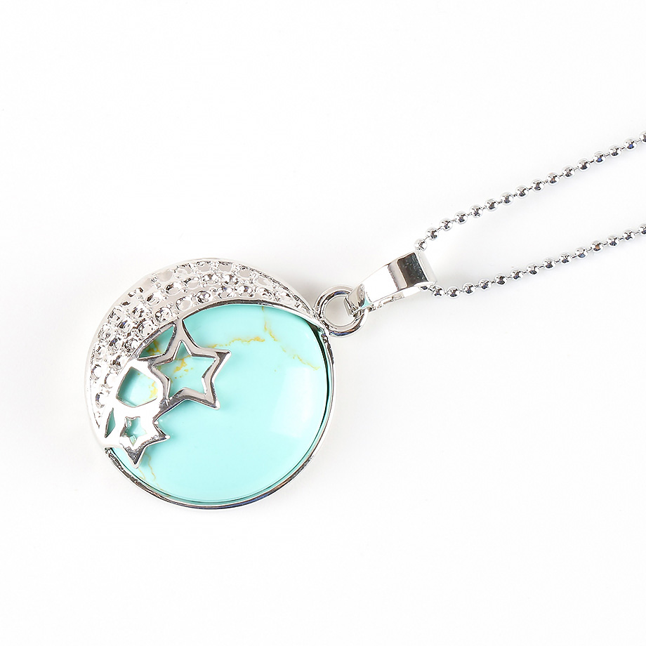 Chaîne et son Pendentif Yoga en Turquoise "Stabilité & Empathie" - Lune étoilée