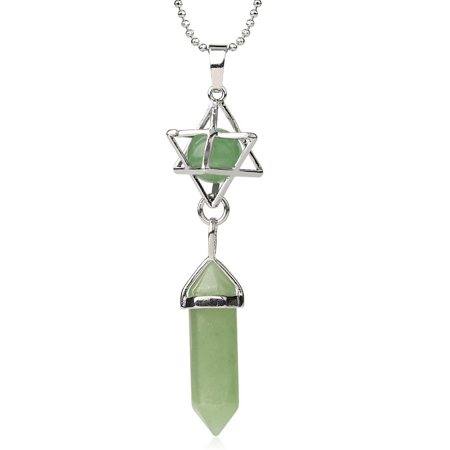 Chaîne et son Pendentif Guérison en Aventurine verte "Développement & Épanouissement" - Prisme & Merkaba